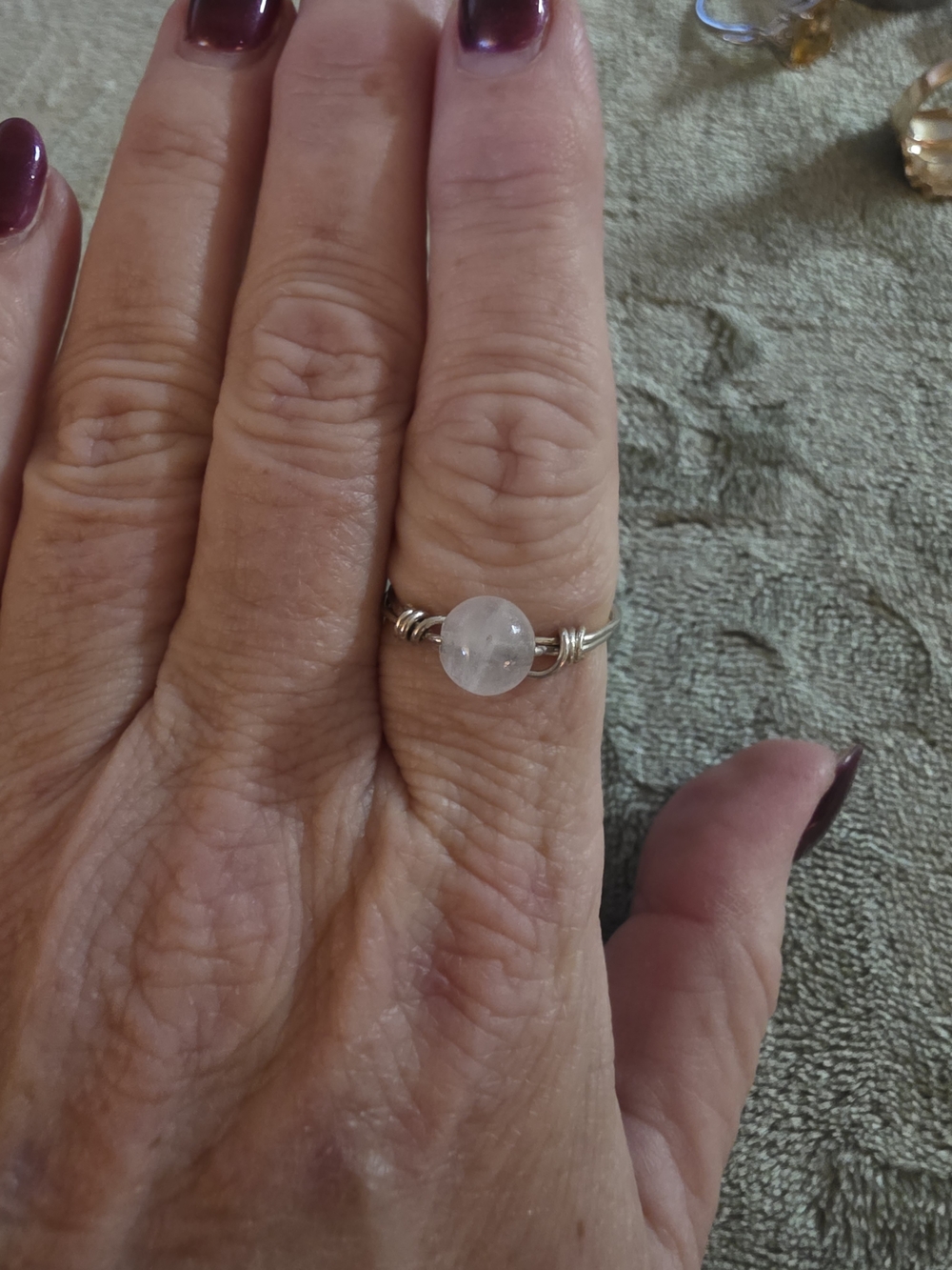 Homemade Wire Ring with Clear Quartz And Black Tourmaline Size 10, 10.5 See Pics